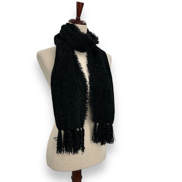 NEW Style & Co Black Chenille Scarf with Fringe Trim Oblong Winter Plaid Neutral - Picture 12 of 16